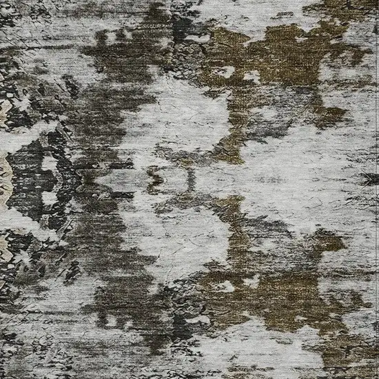 Taupe Brown And Gold Abstract Washable Indoor Outdoor Area Rug Photo 5