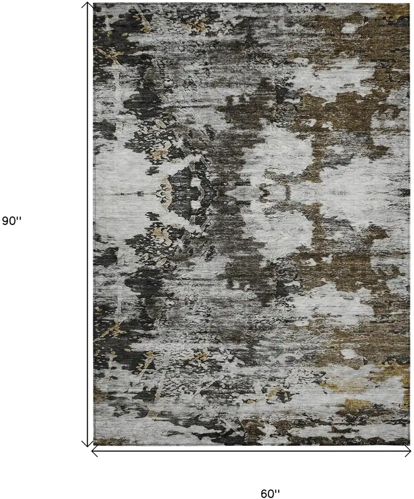 Taupe Brown And Gold Abstract Washable Indoor Outdoor Area Rug Photo 9
