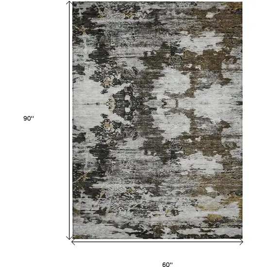 Taupe Brown And Gold Abstract Washable Indoor Outdoor Area Rug Photo 9