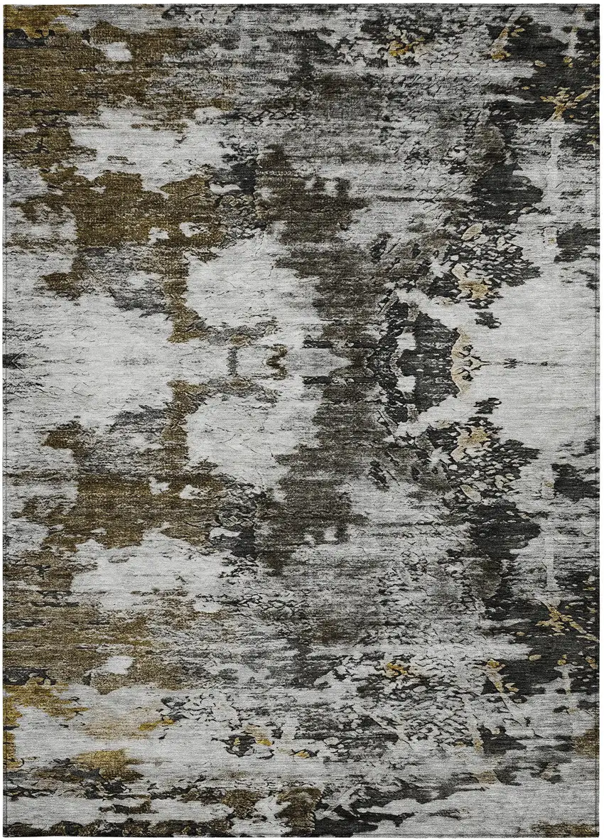 Taupe Brown And Gold Abstract Washable Indoor Outdoor Area Rug Photo 4