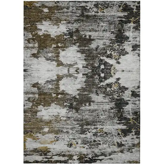 Taupe Brown And Gold Abstract Washable Indoor Outdoor Area Rug Photo 4