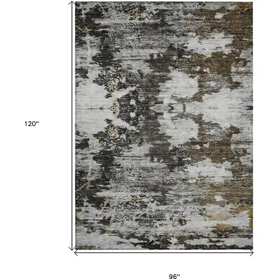 Taupe Brown And Gold Abstract Washable Indoor Outdoor Area Rug Photo 3