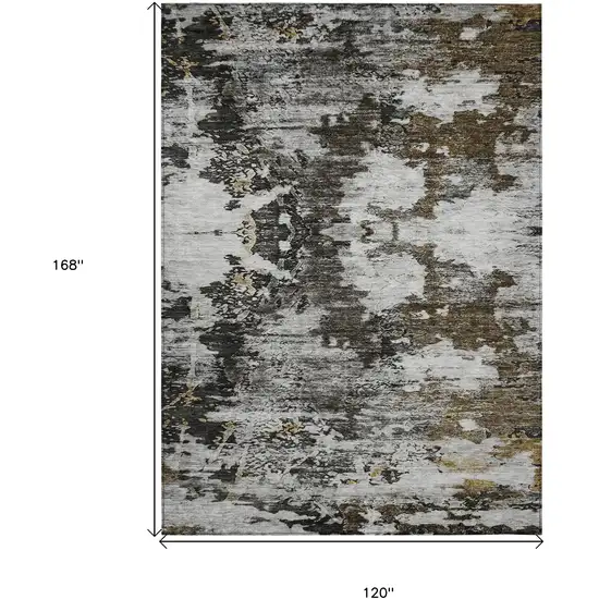 Taupe Brown And Gold Abstract Washable Indoor Outdoor Area Rug Photo 3
