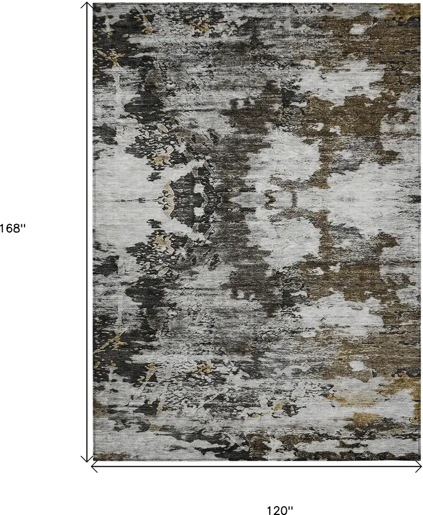 Taupe Brown And Gold Abstract Washable Indoor Outdoor Area Rug Photo 3