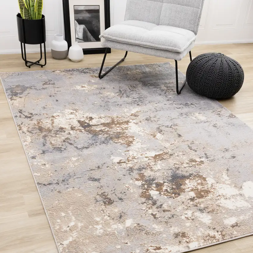 Taupe Brown And Gray Abstract Area Rug Photo 4