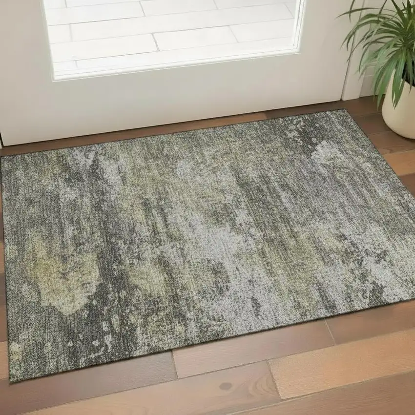 Taupe Brown And Gray Abstract Washable Area Rug With UV Protection Photo 2