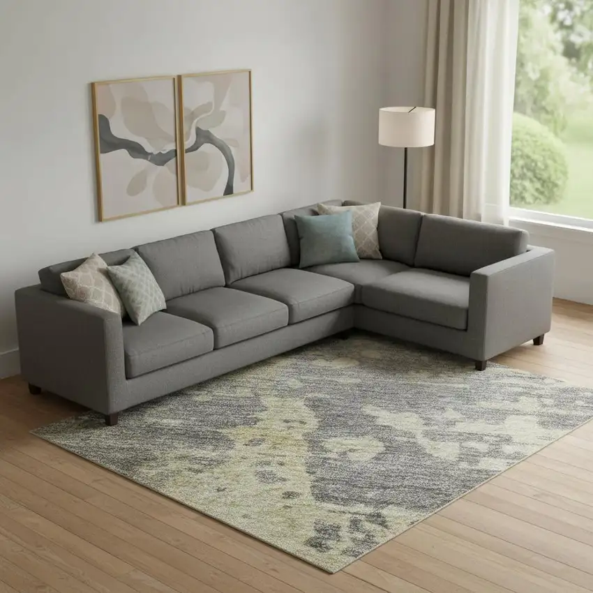 Taupe Brown And Gray Abstract Washable Area Rug With UV Protection Photo 2