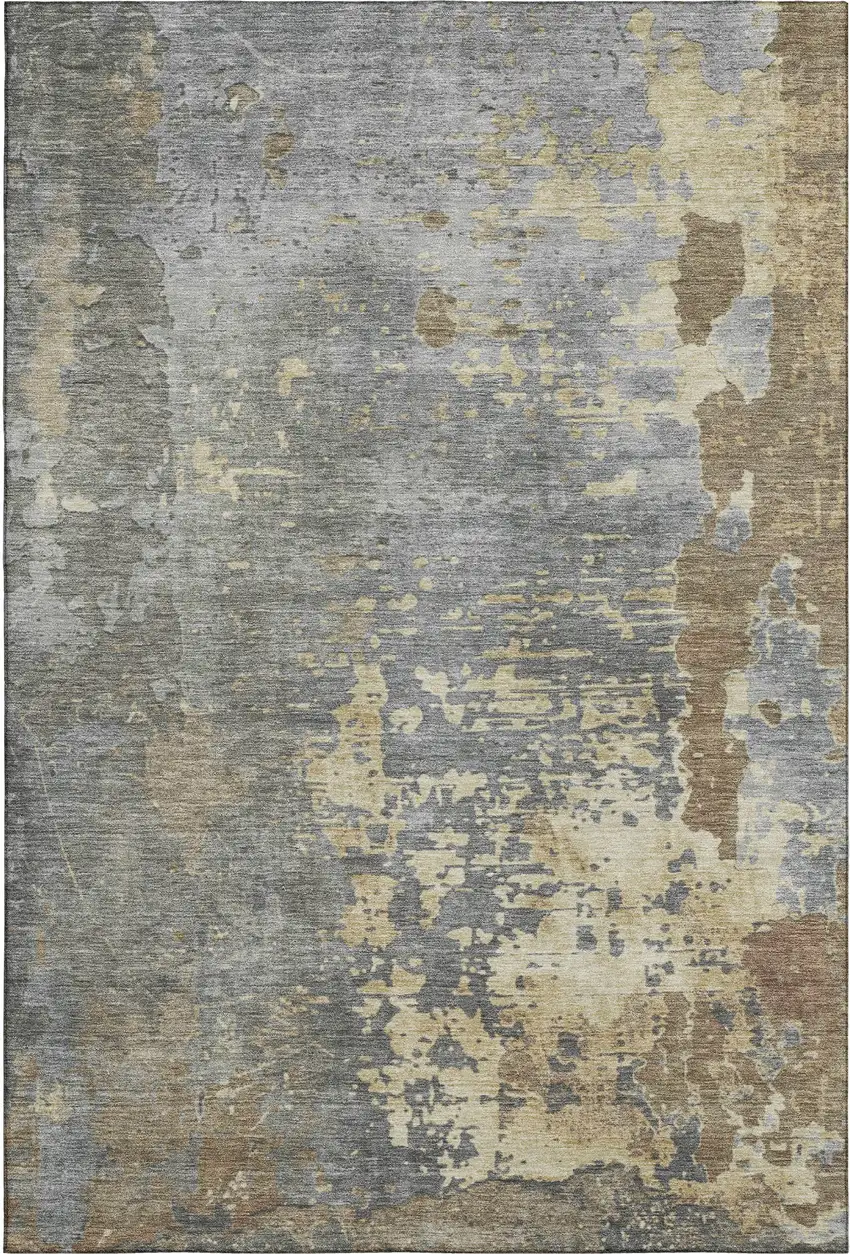Taupe Brown And Gray Abstract Washable Area Rug With UV Protection Photo 6