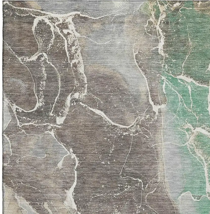 Taupe Brown And Gray Abstract Washable Area Rug With UV Protection Photo 2