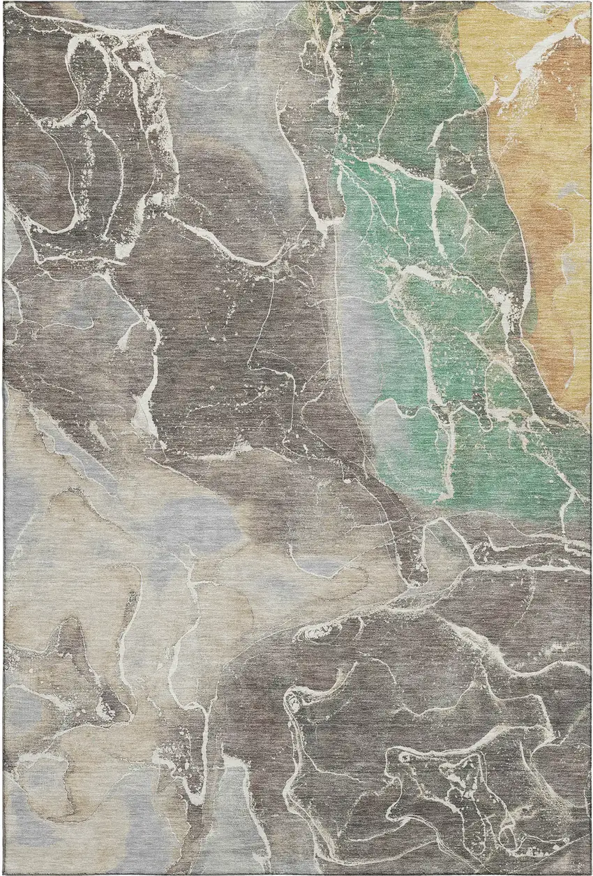 Taupe Brown And Gray Abstract Washable Area Rug With UV Protection Photo 1