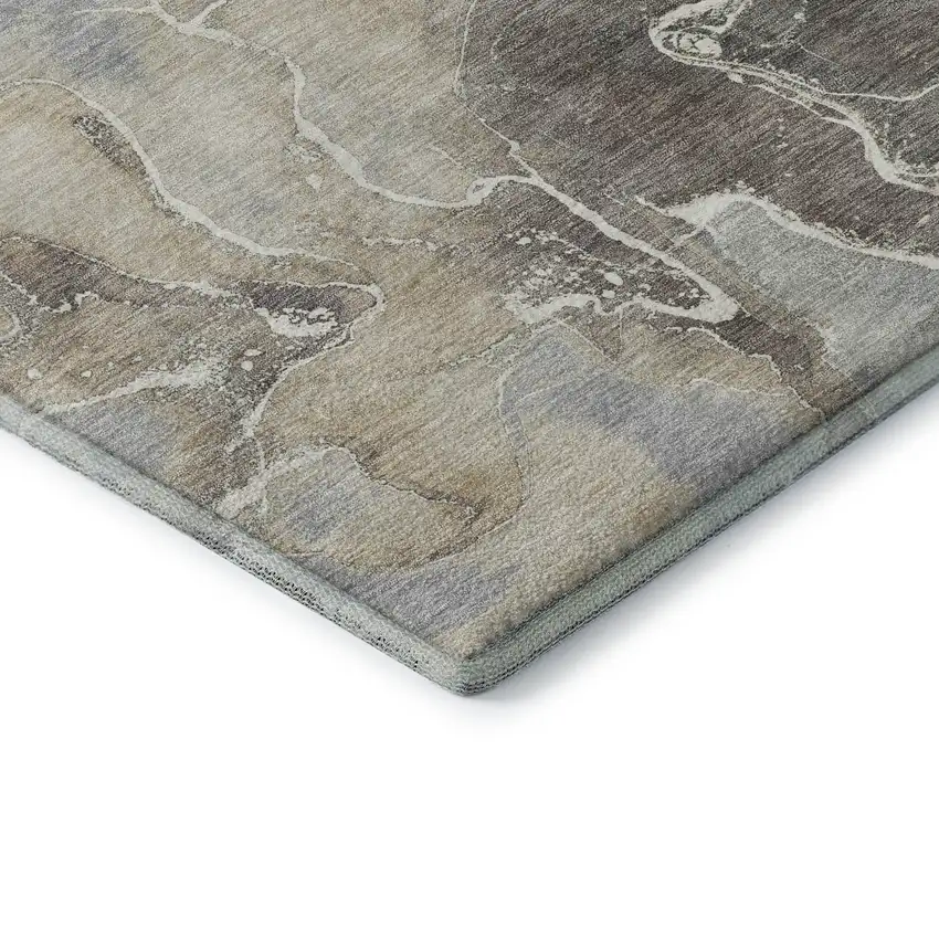 Taupe Brown And Gray Abstract Washable Area Rug With UV Protection Photo 7
