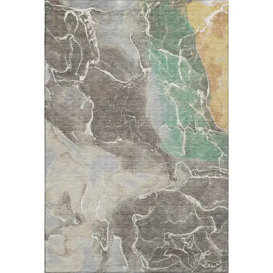 Taupe Brown And Gray Abstract Washable Area Rug With UV Protection Photo 1