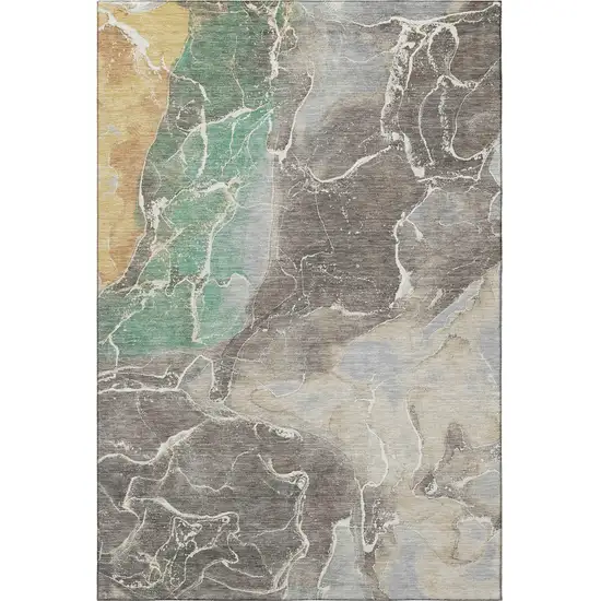 Taupe Brown And Gray Abstract Washable Area Rug With UV Protection Photo 2