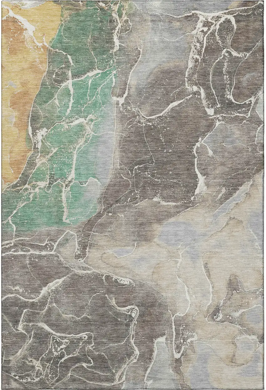 Taupe Brown And Gray Abstract Washable Area Rug With UV Protection Photo 2