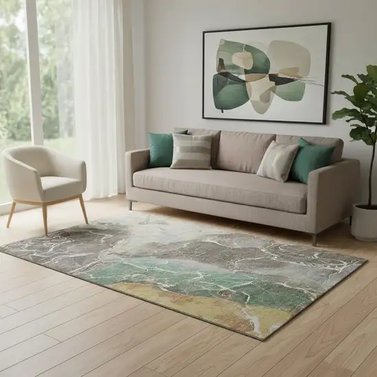 Taupe Brown And Gray Abstract Washable Area Rug With UV Protection Photo 2