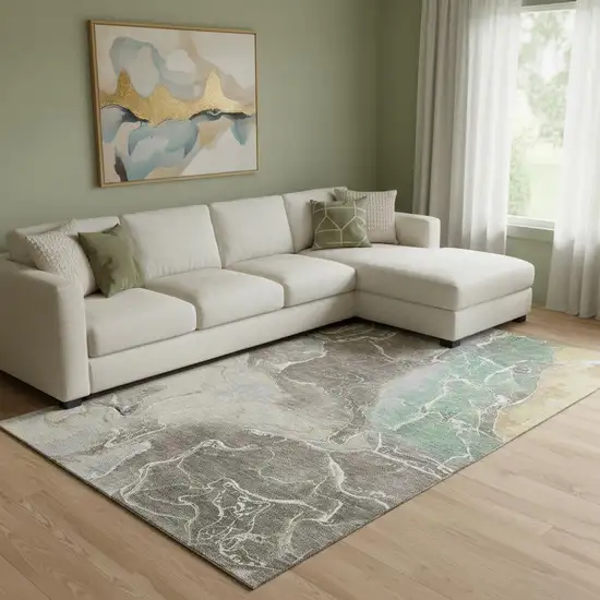 Taupe Brown And Gray Abstract Washable Area Rug With UV Protection Photo 2