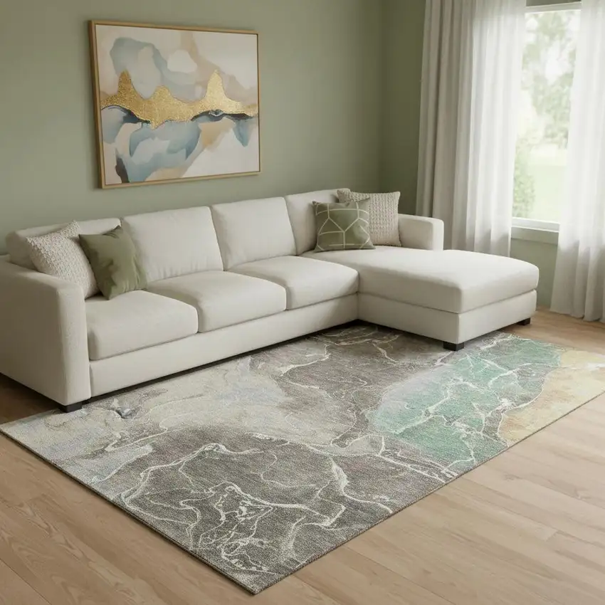 Taupe Brown And Gray Abstract Washable Area Rug With UV Protection Photo 2