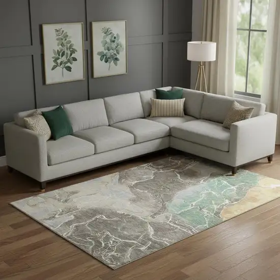 Taupe Brown And Gray Abstract Washable Area Rug With UV Protection Photo 2