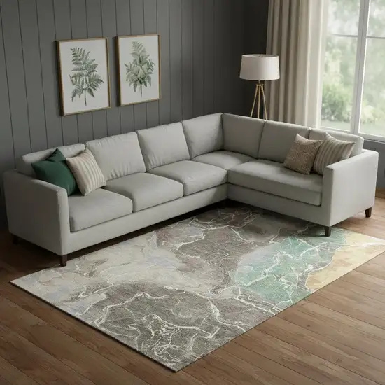 Taupe Brown And Gray Abstract Washable Area Rug With UV Protection Photo 2