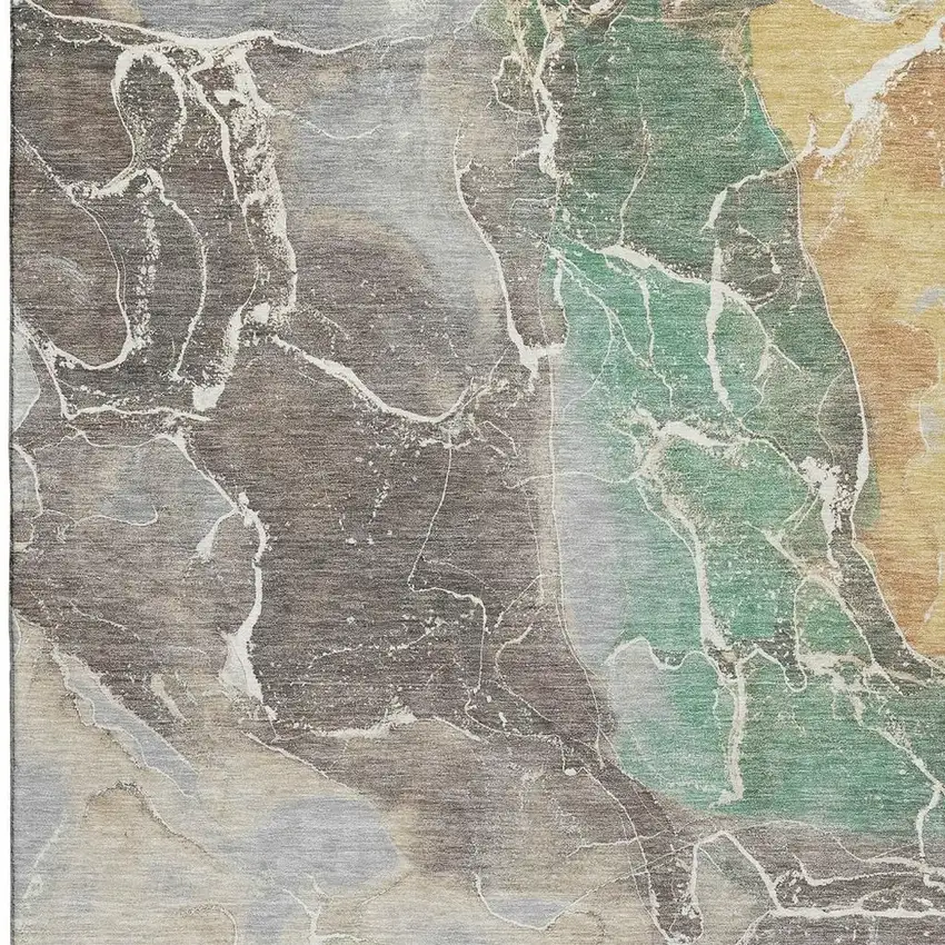 Taupe Brown And Gray Abstract Washable Area Rug With UV Protection Photo 4