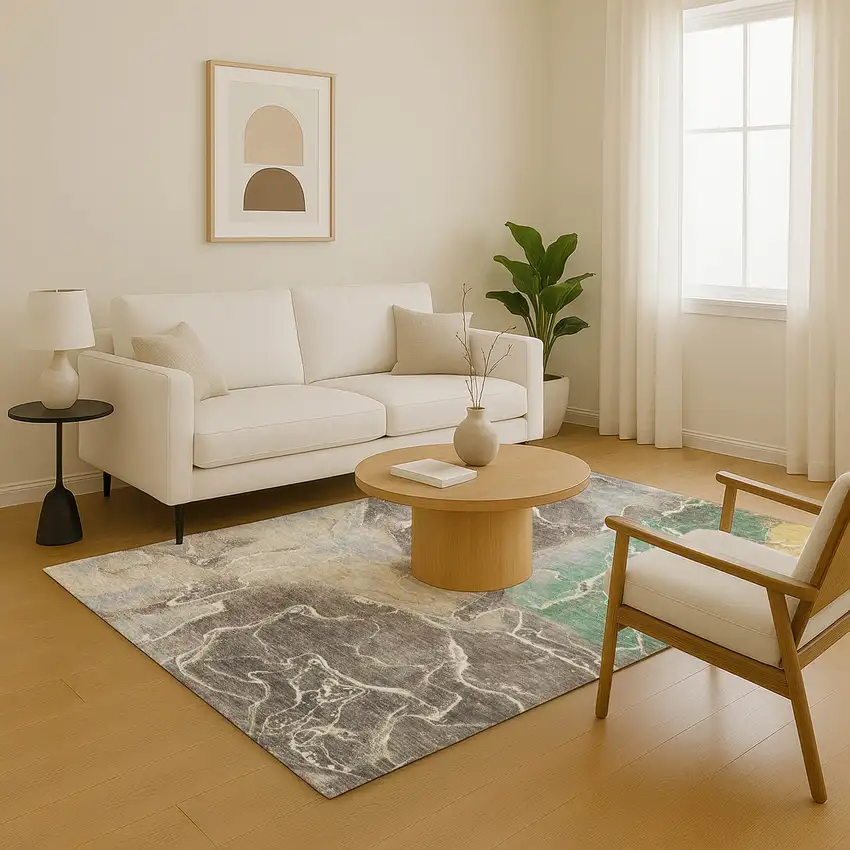 Taupe Brown And Gray Abstract Washable Area Rug With UV Protection Photo 5