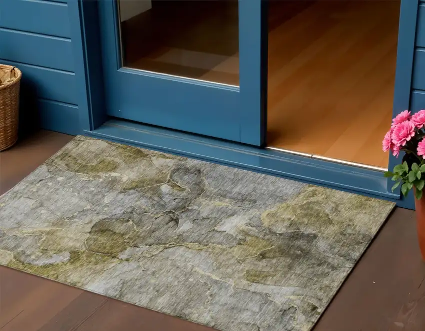 Taupe Brown And Gray Abstract Washable Indoor Outdoor Area Rug Photo 1