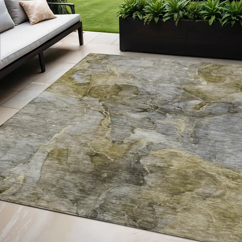 Taupe Brown And Gray Abstract Washable Indoor Outdoor Area Rug Photo 1
