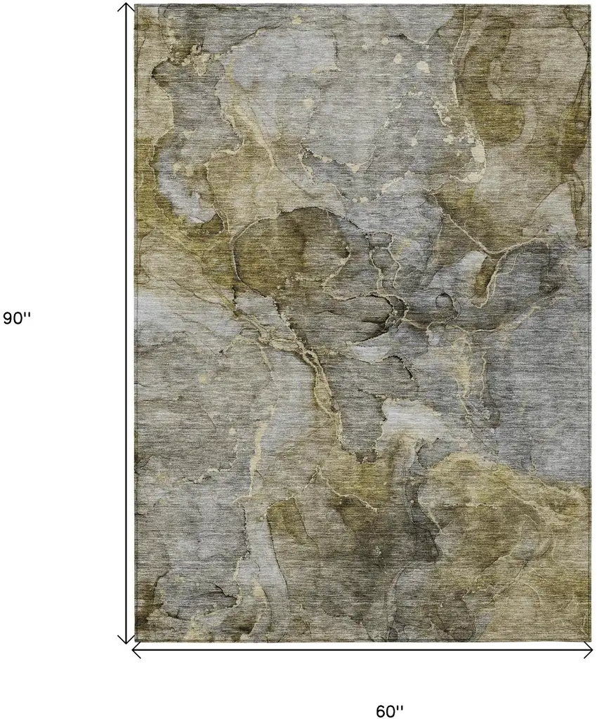 Taupe Brown And Gray Abstract Washable Indoor Outdoor Area Rug Photo 3