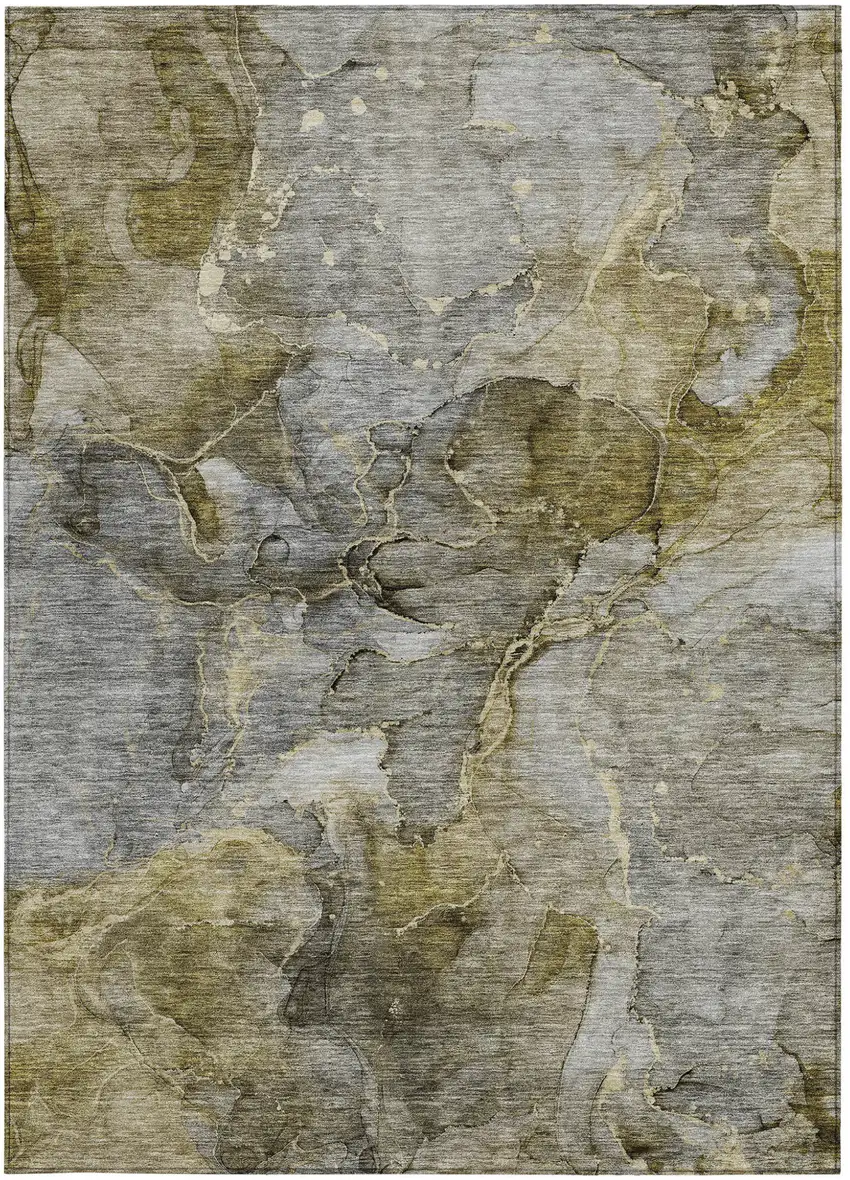 Taupe Brown And Gray Abstract Washable Indoor Outdoor Area Rug Photo 7