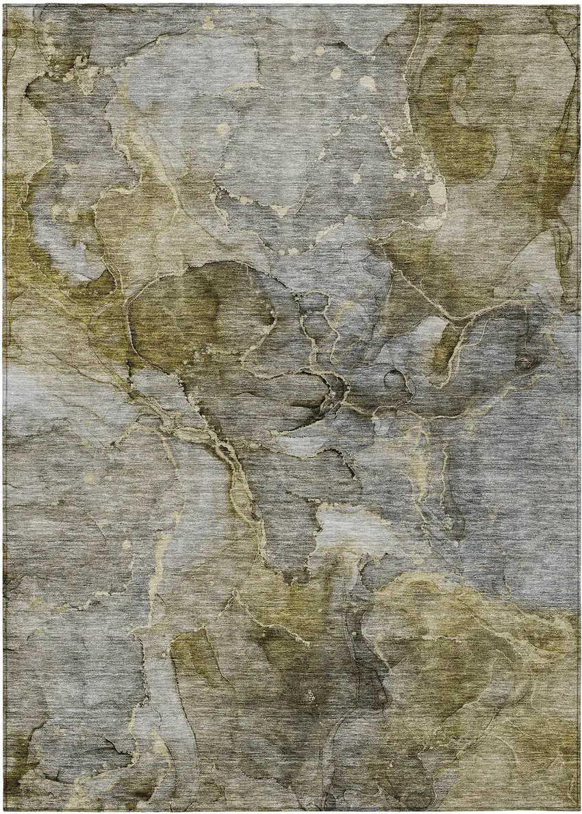 Taupe Brown And Gray Abstract Washable Indoor Outdoor Area Rug Photo 2