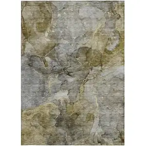 Photo of Taupe Brown And Gray Abstract Washable Indoor Outdoor Area Rug