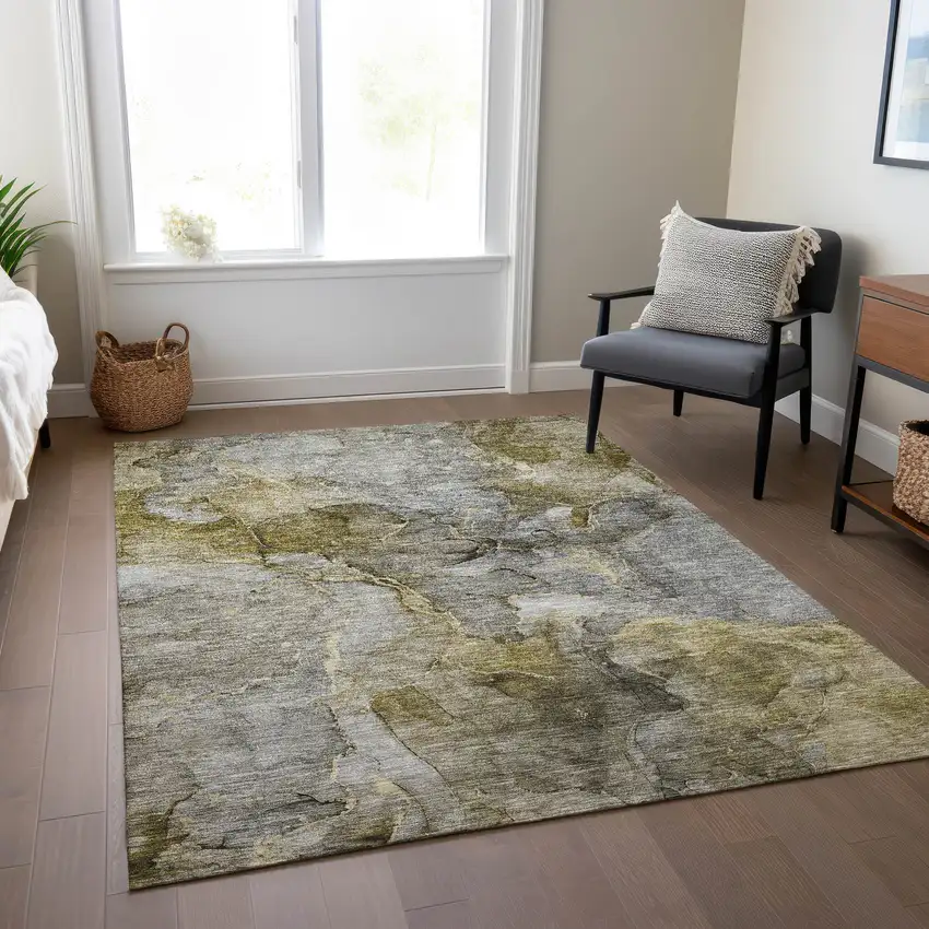 Taupe Brown And Gray Abstract Washable Indoor Outdoor Area Rug Photo 9