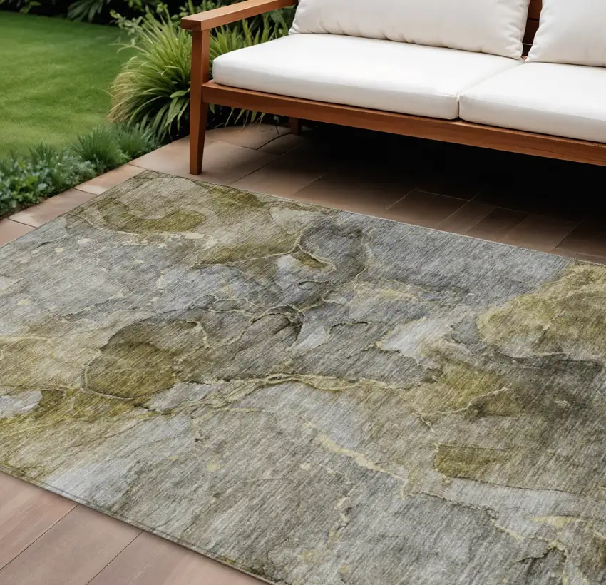 Taupe Brown And Gray Abstract Washable Indoor Outdoor Area Rug Photo 1
