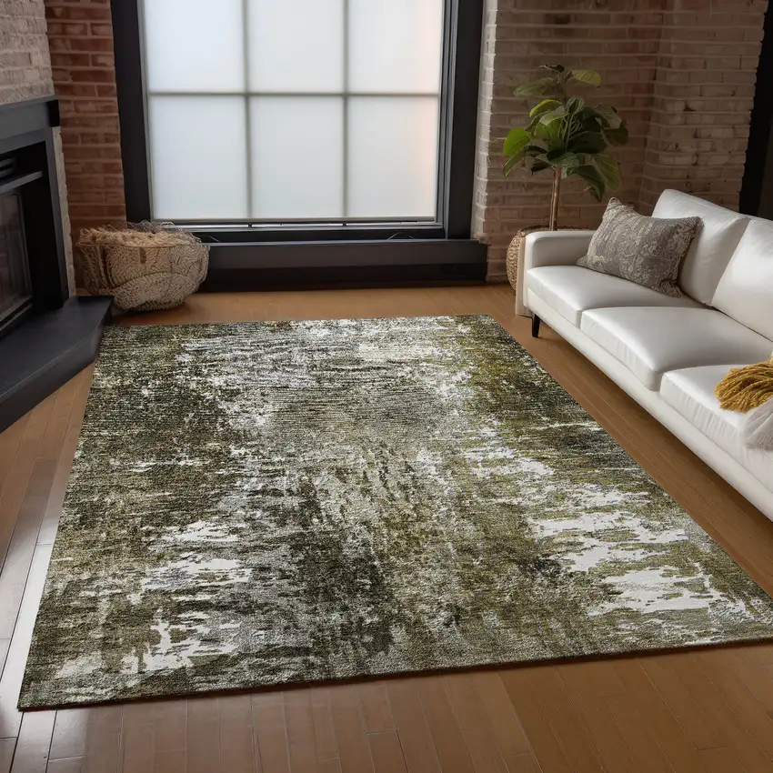Taupe Brown And Gray Abstract Washable Indoor Outdoor Area Rug Photo 9