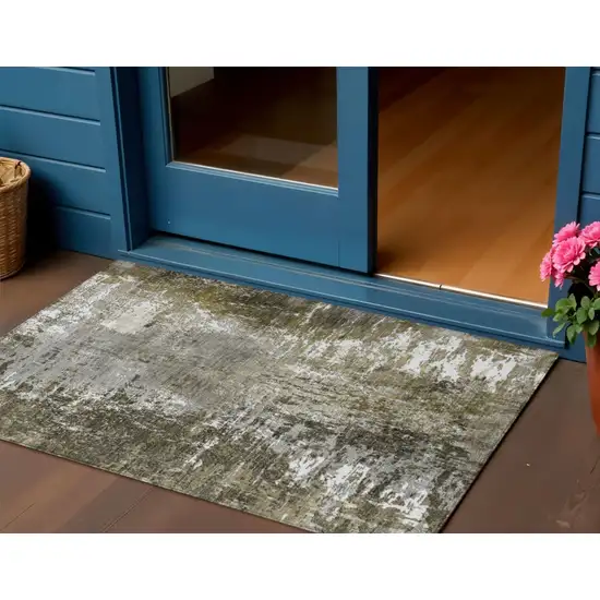 Taupe Brown And Gray Abstract Washable Indoor Outdoor Area Rug Photo 1