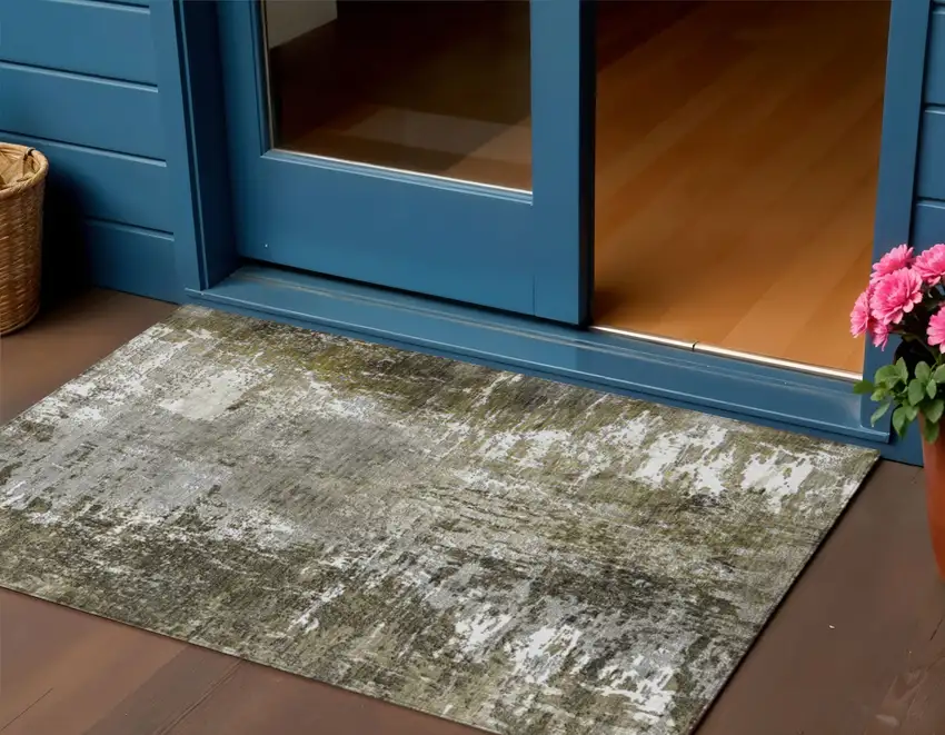 Taupe Brown And Gray Abstract Washable Indoor Outdoor Area Rug Photo 1