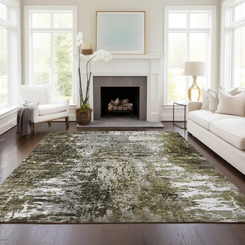Taupe Brown And Gray Abstract Washable Indoor Outdoor Area Rug Photo 8