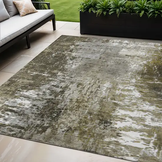 Taupe Brown And Gray Abstract Washable Indoor Outdoor Area Rug Photo 1
