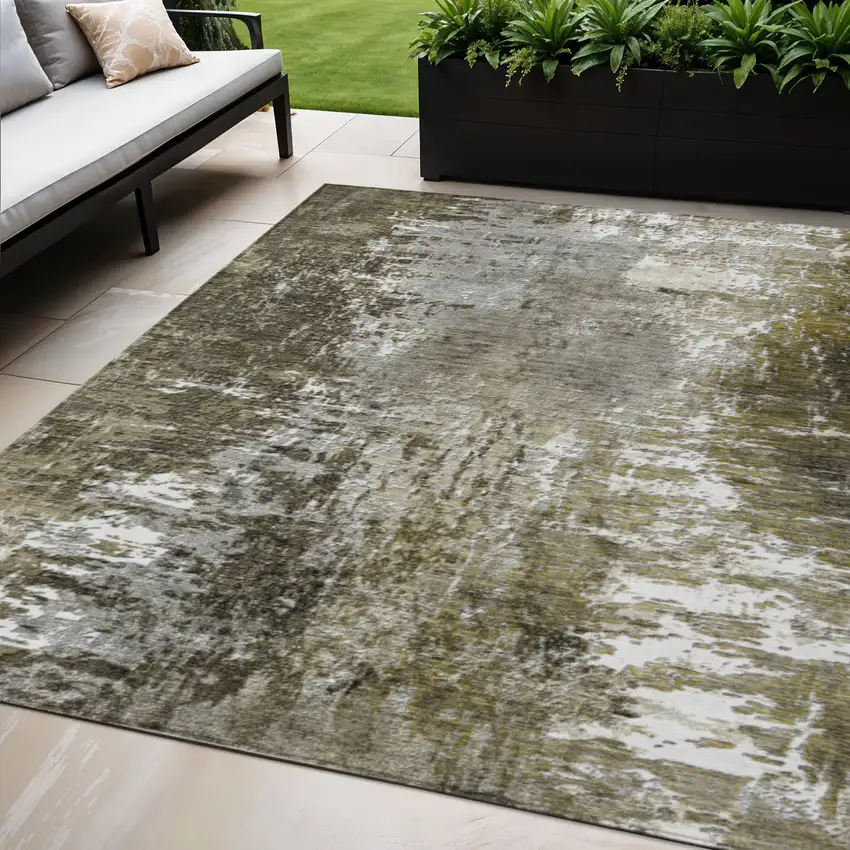 Taupe Brown And Gray Abstract Washable Indoor Outdoor Area Rug Photo 1