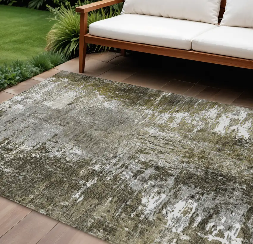 Taupe Brown And Gray Abstract Washable Indoor Outdoor Area Rug Photo 1