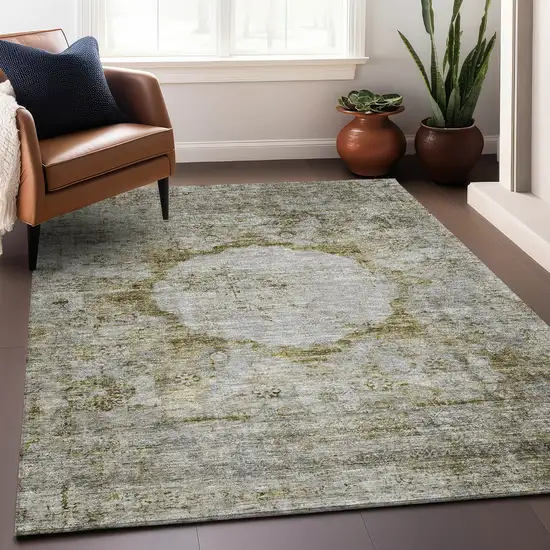 Taupe Brown And Gray Oriental Washable Area Rug With UV Protection Photo 5