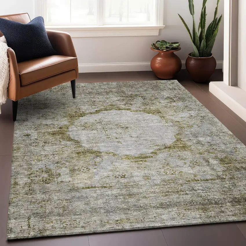 Taupe Brown And Gray Oriental Washable Area Rug With UV Protection Photo 5