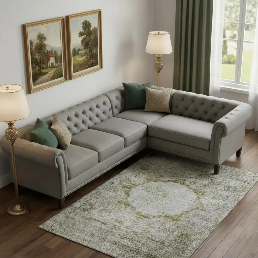 Taupe Brown And Gray Oriental Washable Area Rug With UV Protection Photo 1