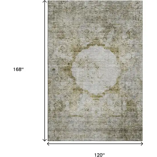 Taupe Brown And Gray Oriental Washable Area Rug With UV Protection Photo 3