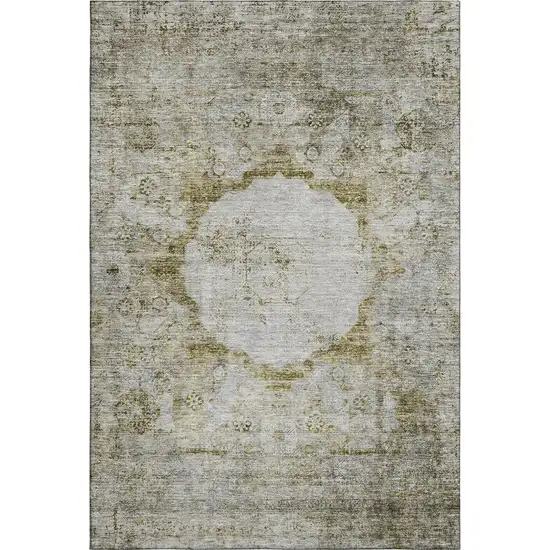 Taupe Brown And Gray Oriental Washable Area Rug With UV Protection Photo 1