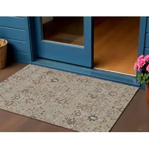 Photo of Taupe Brown And Gray Oriental Washable Indoor Outdoor Area Rug