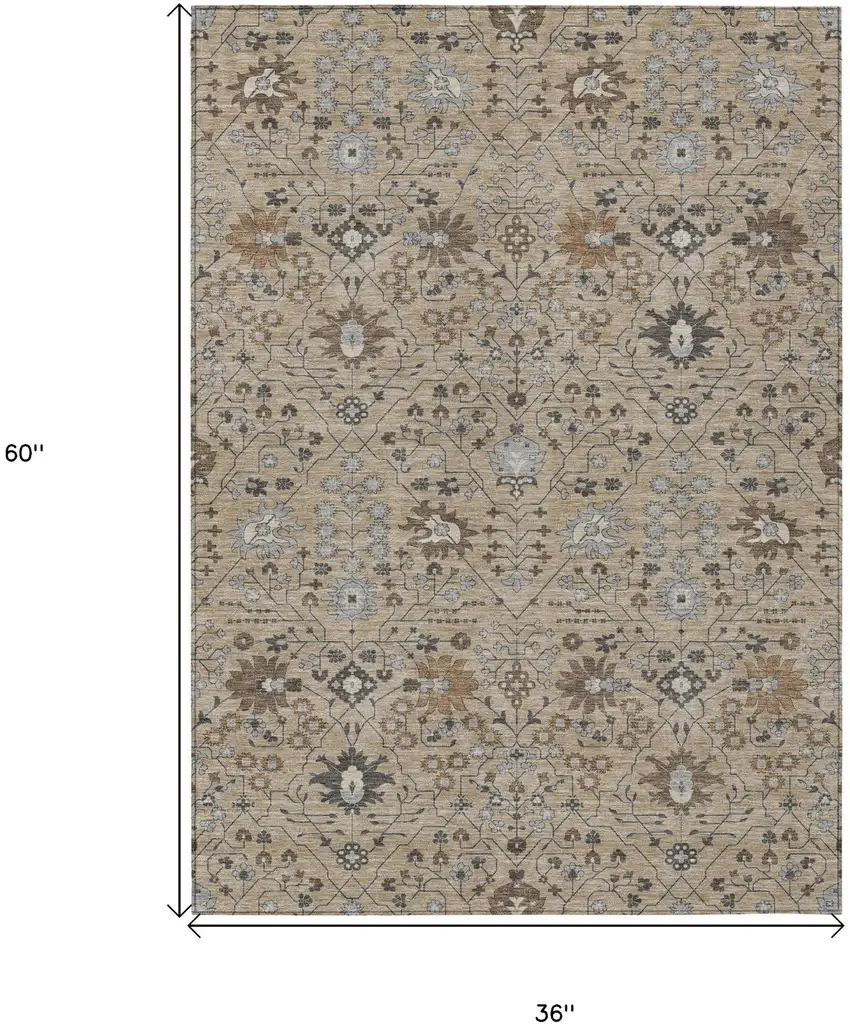 Taupe Brown And Gray Oriental Washable Indoor Outdoor Area Rug Photo 3