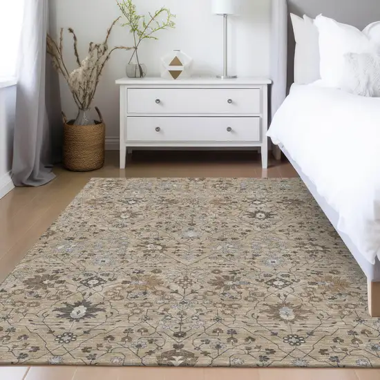 Taupe Brown And Gray Oriental Washable Indoor Outdoor Area Rug Photo 9