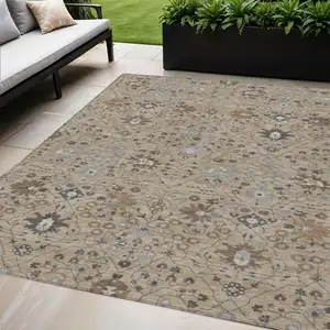 Photo of Taupe Brown And Gray Oriental Washable Indoor Outdoor Area Rug
