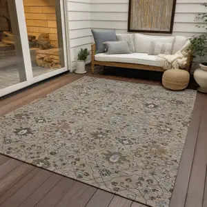 Photo of Taupe Brown And Gray Oriental Washable Indoor Outdoor Area Rug